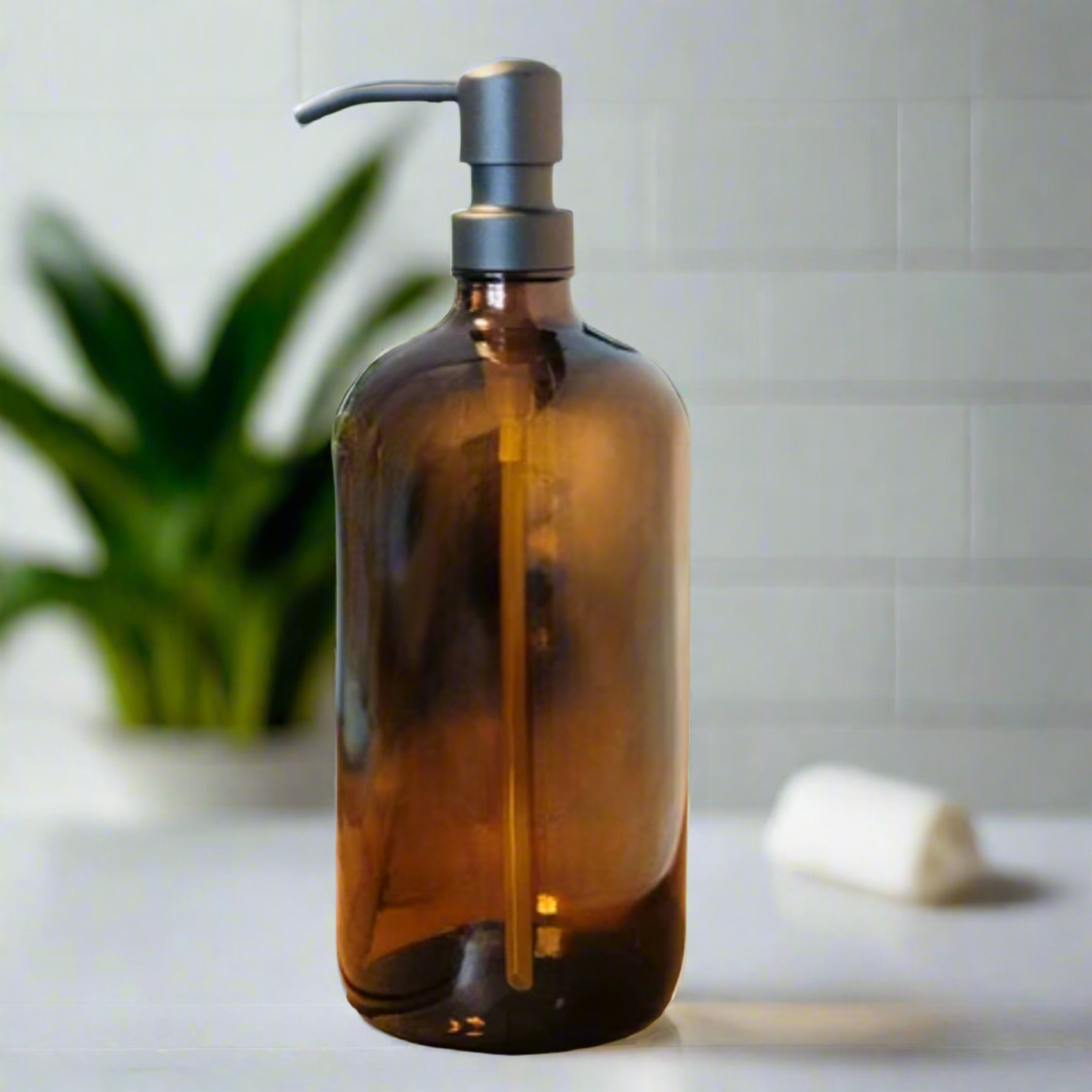 1 Litre Soap/Lotion Pump Bottle - Amber Glass