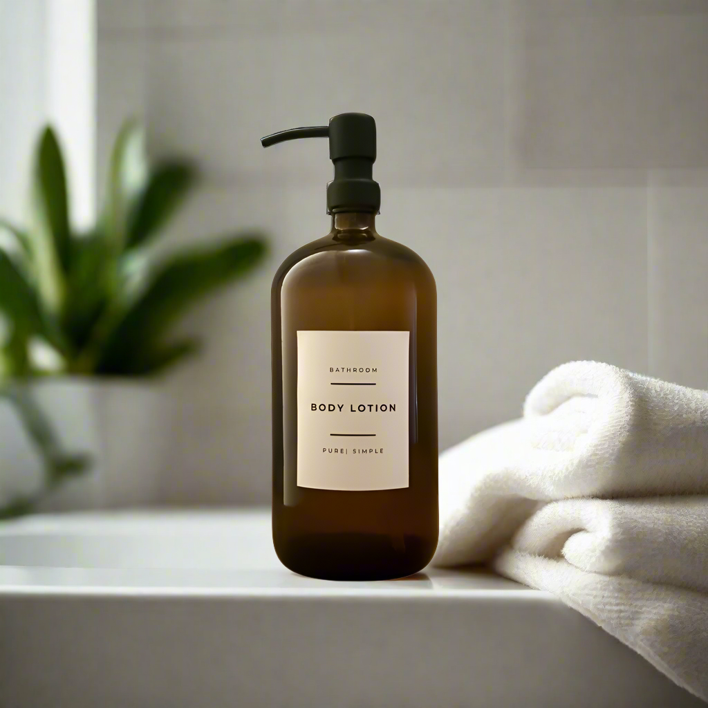 1 Litre Soap/Lotion Pump Bottle - Amber Glass
