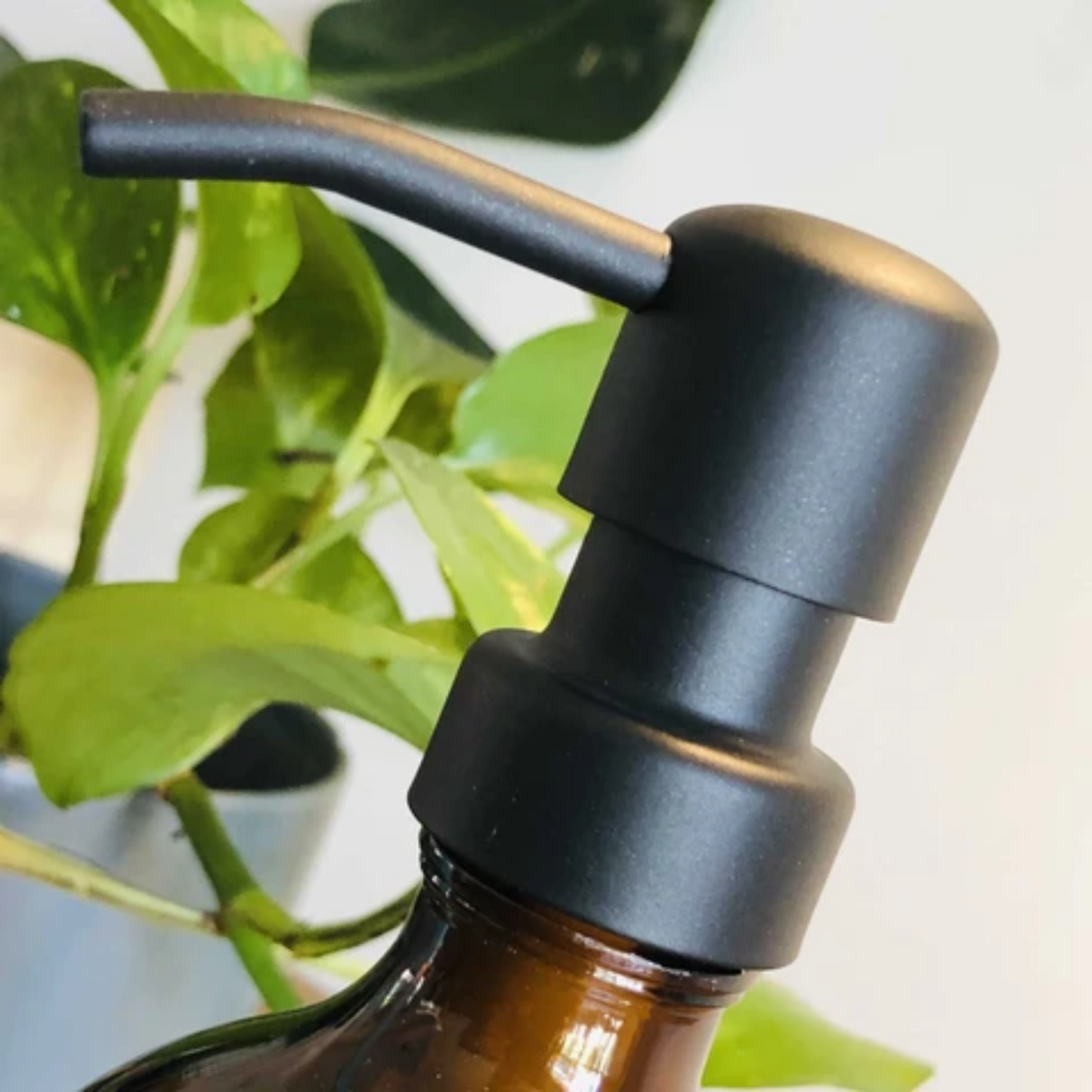 1L Amber Glass Soap Dispenser with Black Stainless Pump