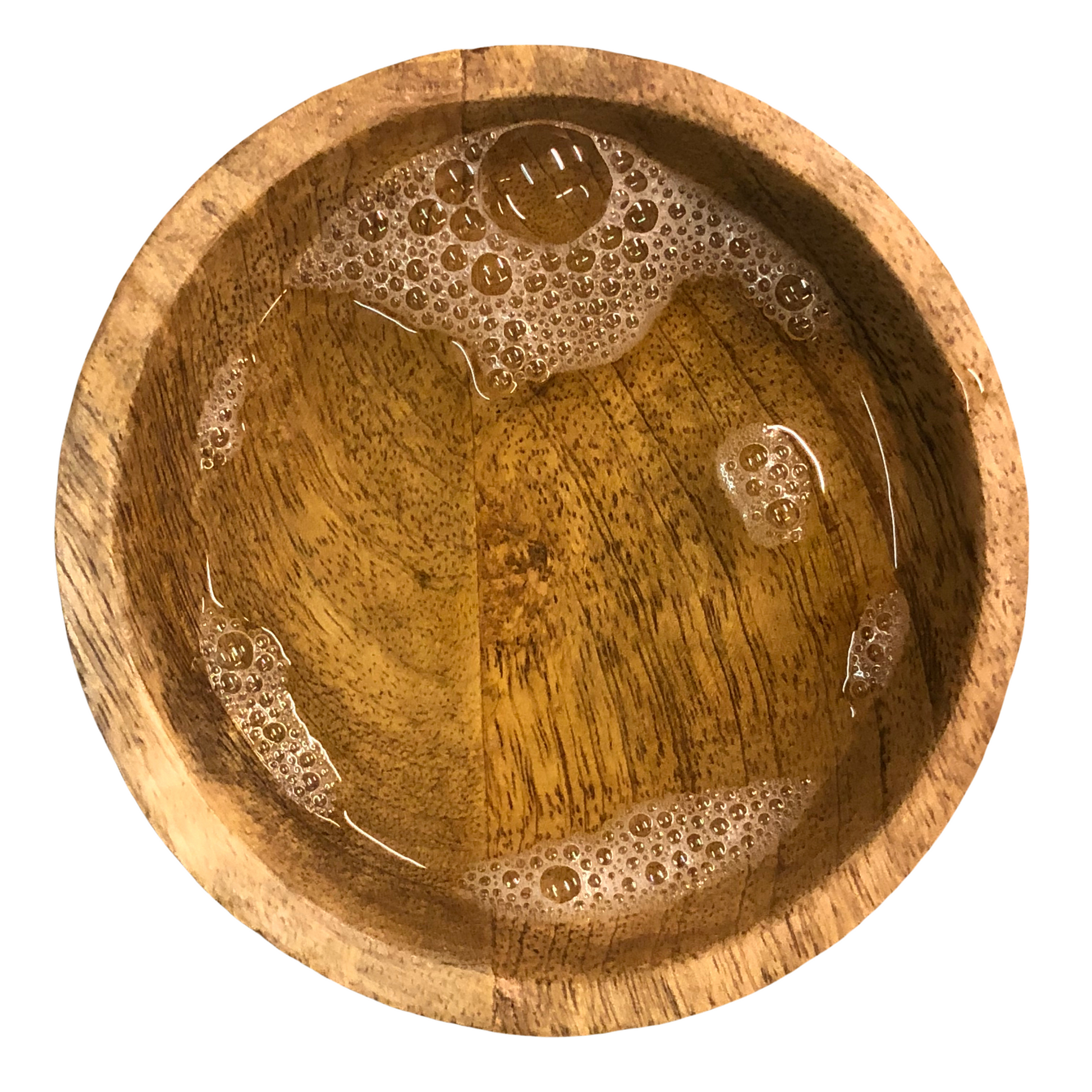 A wooden bowl filled with bubbly liquid Castile Soap, it has a white background. This is a product image for Castile soap, available for sale in various sizes with Australia wide delivery. 