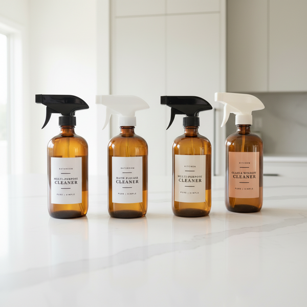 Amber Glass Spray Bottle Set