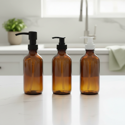 250ml Soap/Lotion Pump Bottle - Amber Glass