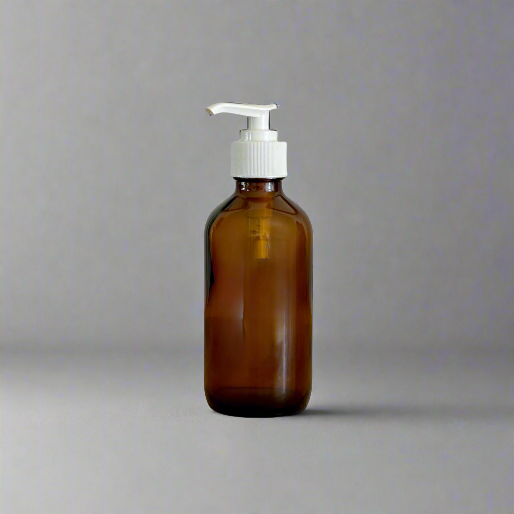 250ml amber glass pump bottle