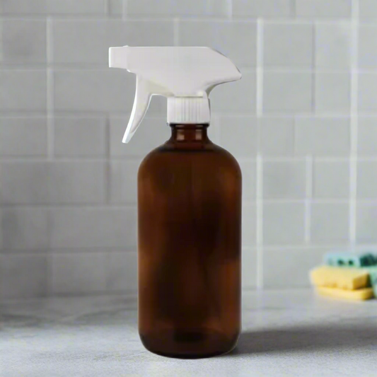 250ml Amber Glass Spray Bottle with White Trigger