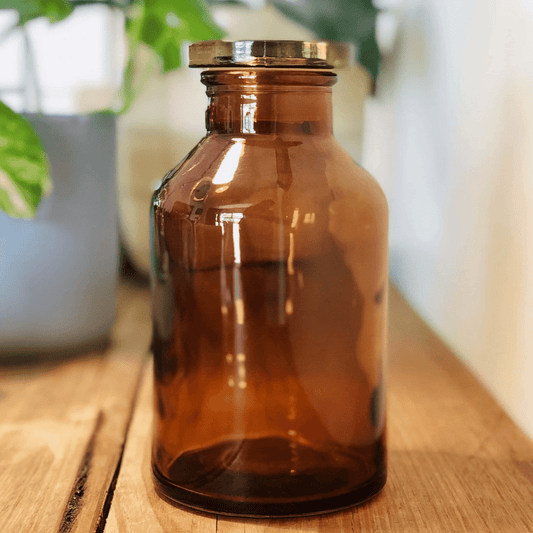 stylish amber glass apothecary jar vintage look for storing cleaning products or any other item you like